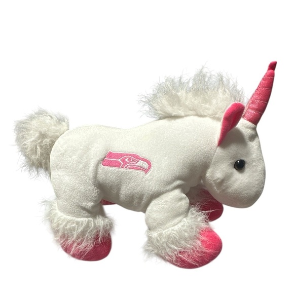 Fluffy White and Pink Seattle Seahawks Unicorn Plush Toy - Picture 1 of 3